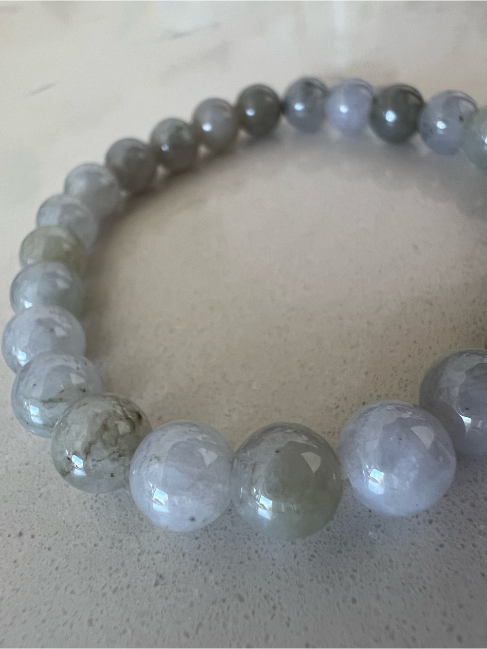 Genuine Natural Jadeite Jade Bead Bracelet - Grey & Pale Green